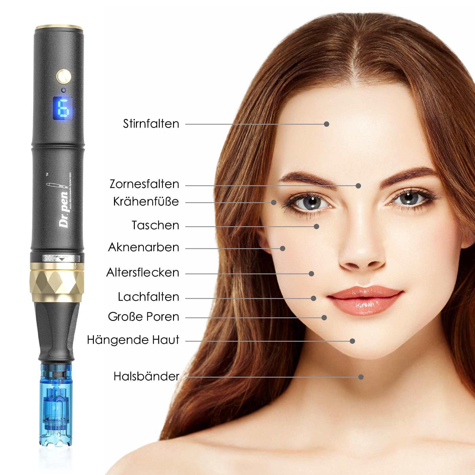 Dr. pen Ultima A8S Microneedling Pen – Innovatives Zwei-Ersatzkopf-Design | Originalprodukt, kabelgebundener Modus für langanhaltende Nutzung & drahtloser Modus ideal für Ausflüge/Reisen, 7 Cartridges