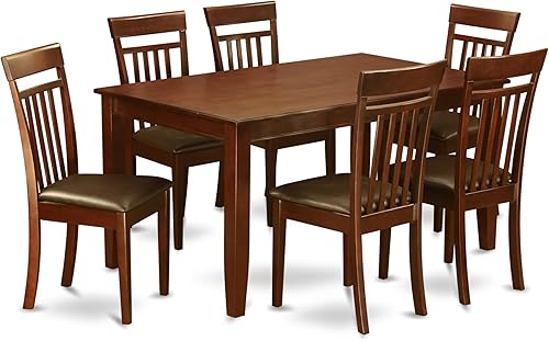 East West Furniture DUCA7-MAH-LC - Juego de comedor de 7 piezas que consta de una mesa de comedor rectangular y 6 sillas de cocina tapizadas de piel