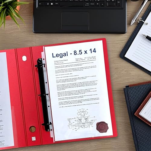 Miniatura 8 de Carpeta de tamaño legal de 8.5 x 14 pulgadas con anillas en D de 1.5 pulgadas (rojo)