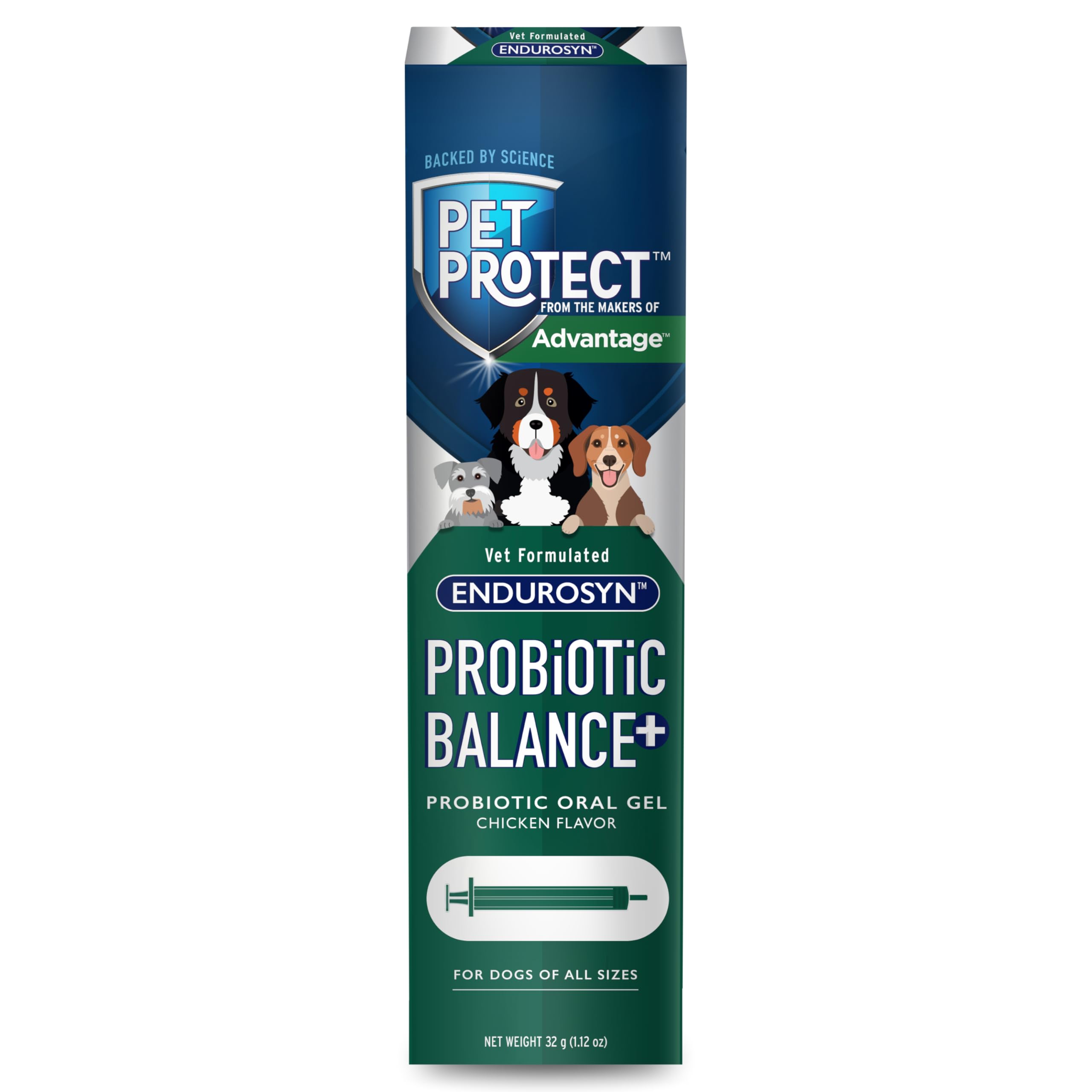 Dog Probiotic Balance+ Oral Gel, Vet-Formulated Endurosyn, Prebiotics & Probiotics for Dogs, 3-Day Supply, Chicken Flavor (32g)