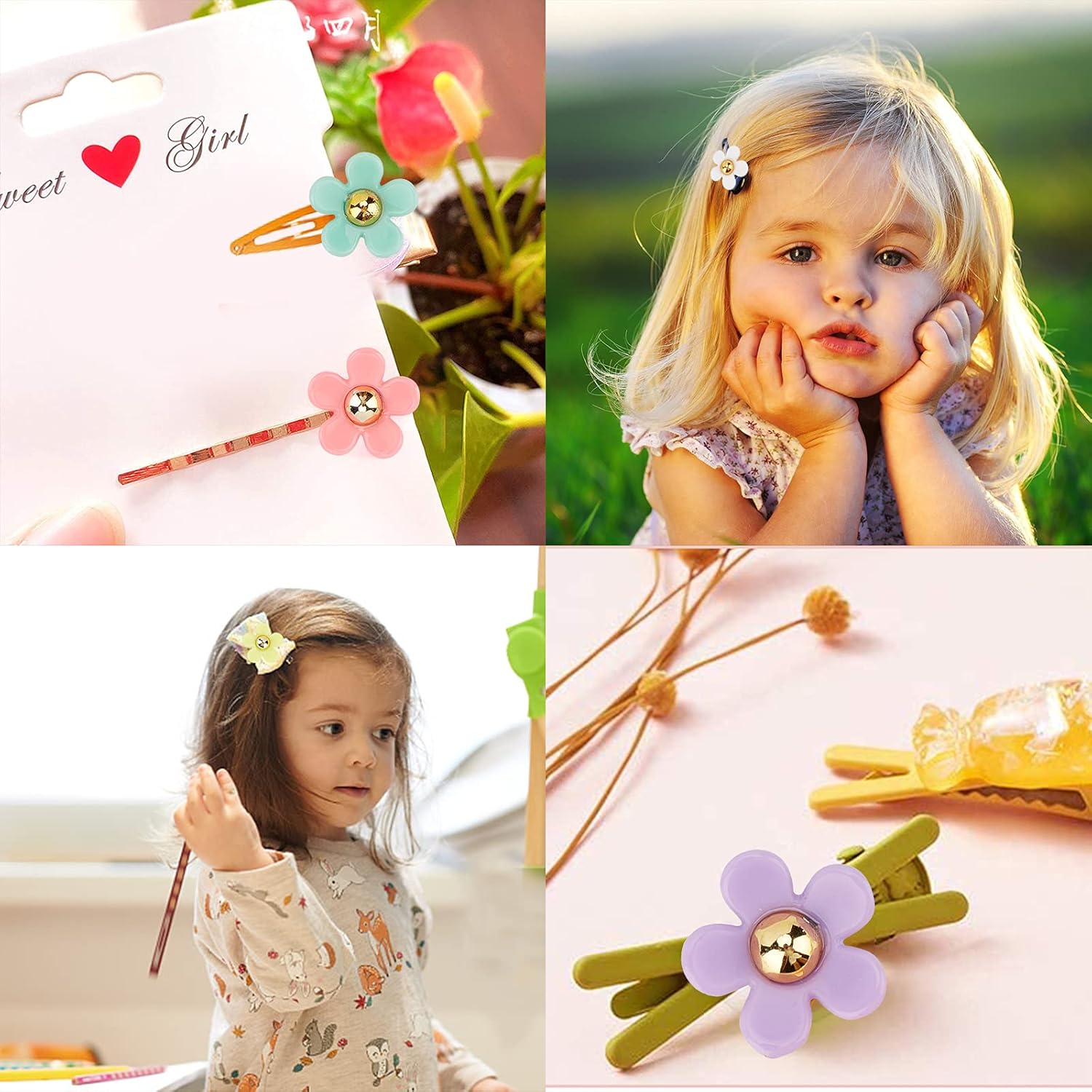 SUNNYCLUE 1 Box 64pcs 8 Colors Acrylic Flower Cabochons Resin Colorful Flatback Floral Charms with Golden Beads for Jewelry DIY Decorations Hairclips Scrapbooking Embellishment Crafts Supplies