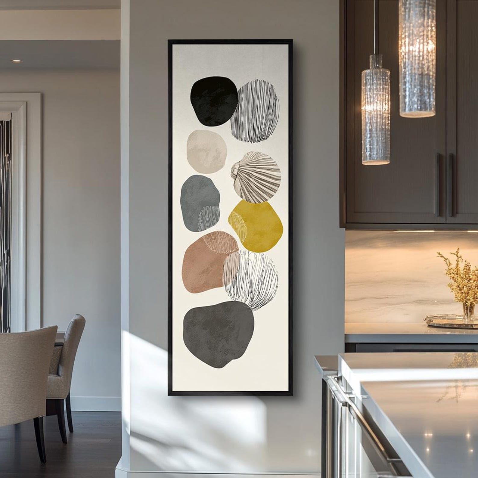 Współczesna sztuka ścienna w stylu Zen - dekoracja Japandi Wabi Sabi - Wysokie cienkie plakaty - Pionowe obrazy na płótnie - druk artystyczny (55 x 110 cm/rama wewnętrzna)