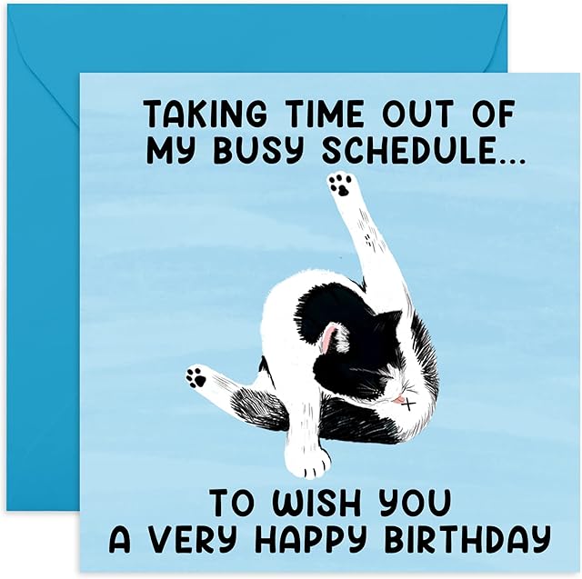 Central 23 - Funny Cat Birthday Card - 'Taking Time Out Of My Busy Schedule' - For Men Women - Mum Dad - Happy Bday - Him Her - Son Nephew Brother