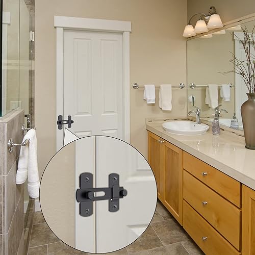 Miniatura 7 de Paquete de 2 pestillos de puerta de granero, 2.76 x 1.97 pulgadas, cierre de puerta abatible de acero inoxidable negro mate, cierre de puerta