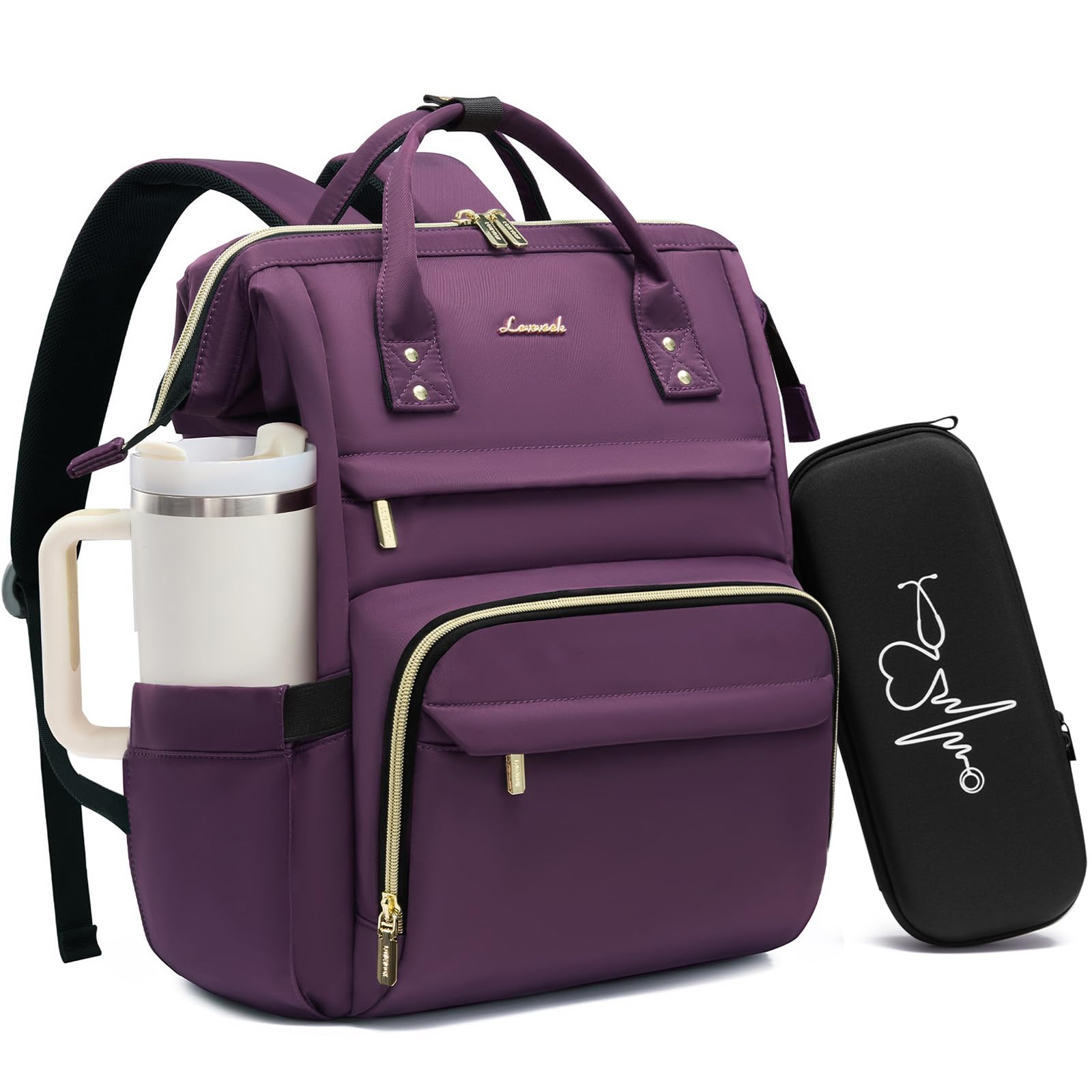 LOVEVOOK Nurse Backpack with Stethoscope Case, 17 Inch Laptop Backpack with 19 Pockets