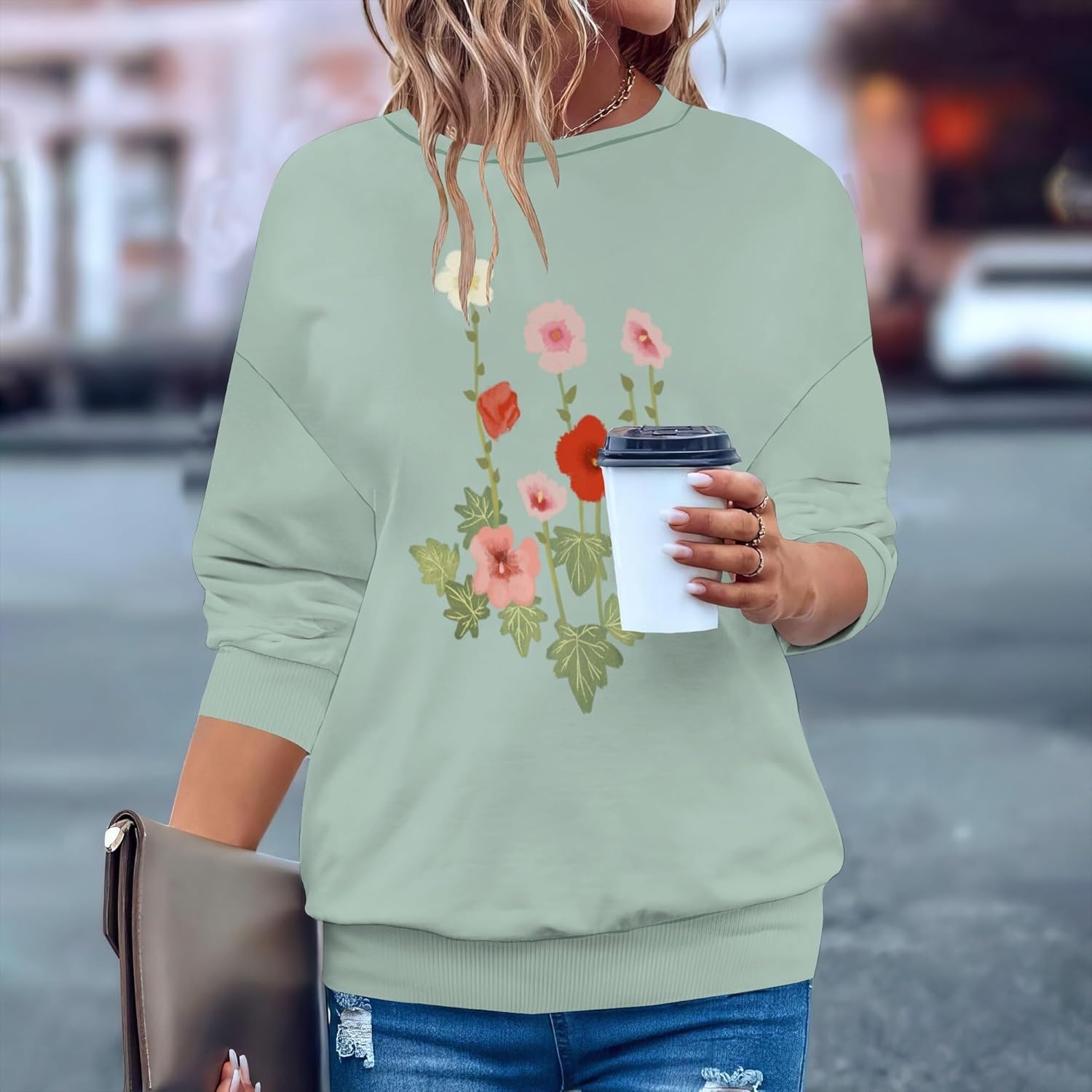 Fashion Sweatshirt Elegant Long Sleeve Crewneck Loose Fit Sweatshirts For Women Retro Casual Wear Vacation Clothes - Image 2