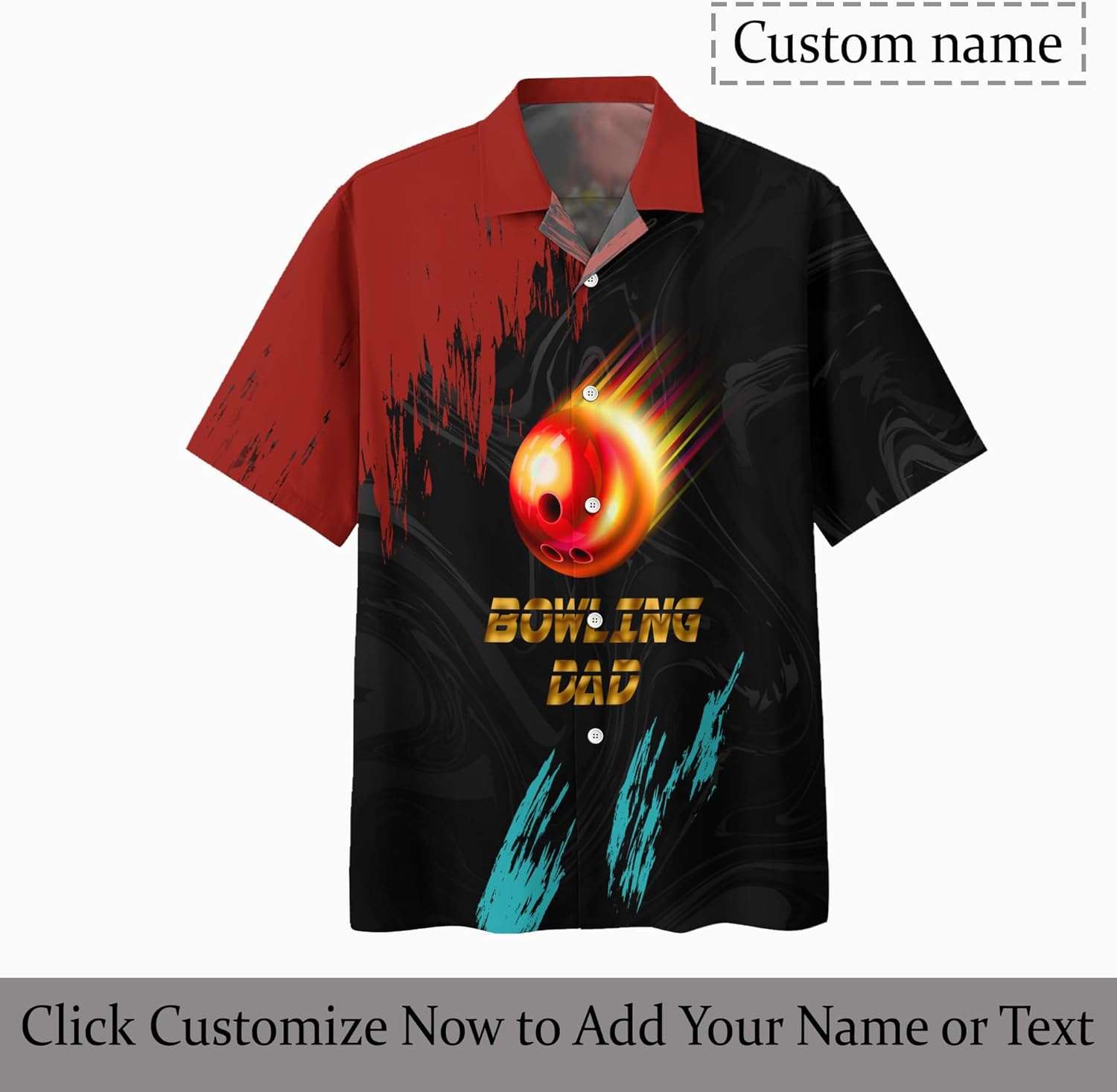 Customizable Bowling Lover Hawaii 3D Bowling Dad Button Up Shirt with Colorful Paint Smears Pattern Graphic On it for Bowler