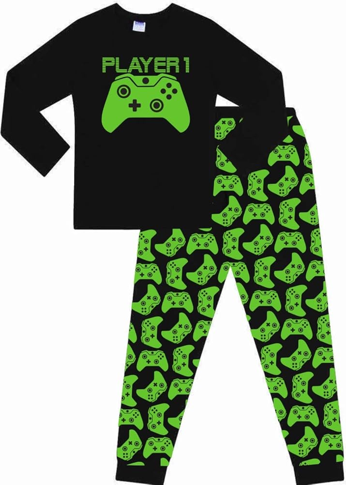 ThePyjamaFactory Tutina Da Gioco Per Ragazzi Con Controller Gaming | Cotone Morbido | Colore Nero | Taglia 11-12 Anni (146-152 Cm)