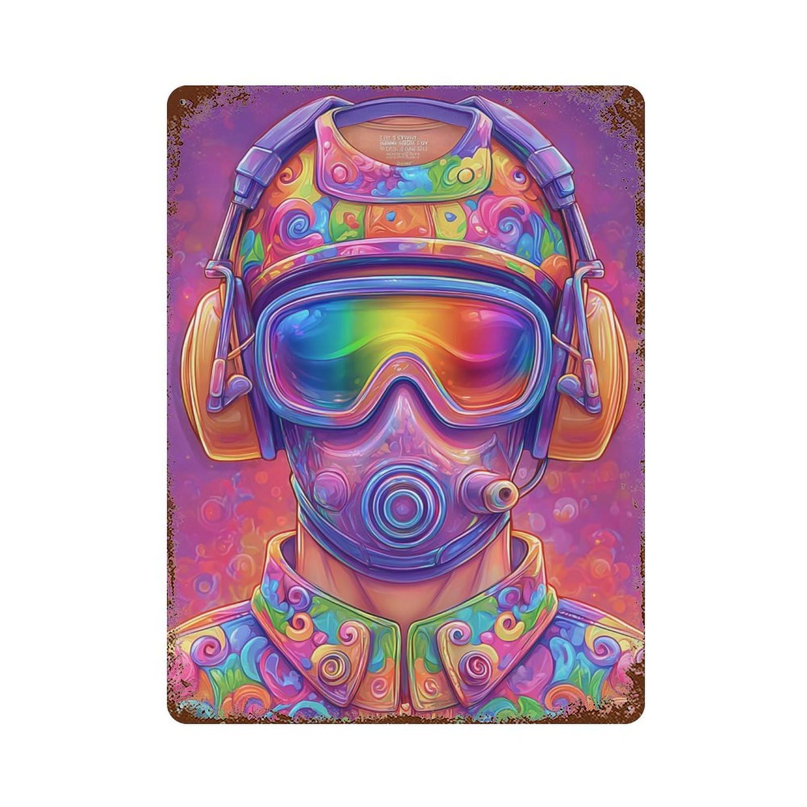 Psychedelic Gas Mask Art Print Vintage Rust Metal Sign 15.7"x11.8", Retro Wall Decor for Garage, Pub Or Kitchen