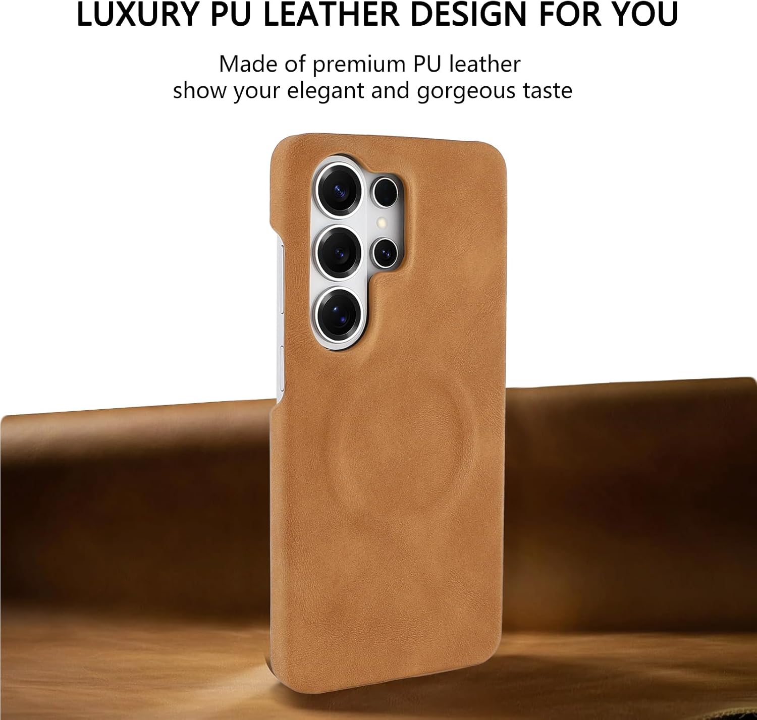 SOKAD Leather Case for Samsung Galaxy S26 Ultra Compatible with Magsafe, Vintage Elegant Design for Men Women, Thin Slim Half-Wrap Anti-Slip Protective Phone Case for Galaxy S26 Ultra, Yellow Brown