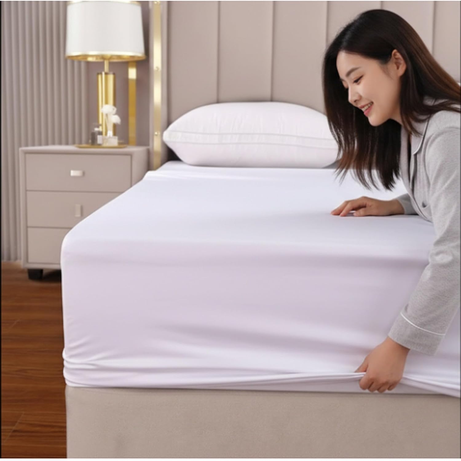 THE COTTON & SILK® 100% Luxury Long-Staple Cotton Fitted Sheet – 5-Star Hotel Quality Bed Sheet, Soft, Breathable & Durable – King Size (76 x 80 + 16"), White, 300TC, Deep Pocket with Elastic