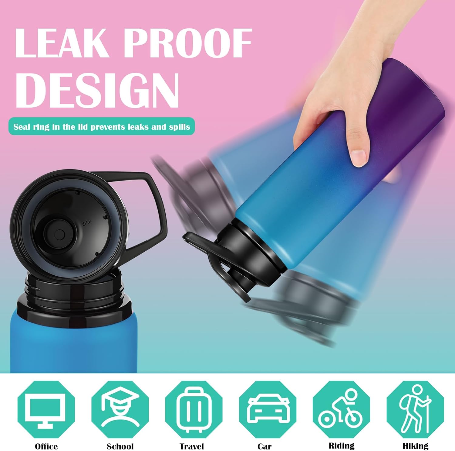 Mimorou 16 Pack Aluminum Water Bottles with Snap Lid Aluminum Reusable Sports Lightweight Leak Proof Water Bottles Bulk for Gym Hiking Cycling Sports Outdoor (Gradient Color,25 oz) - Image 4