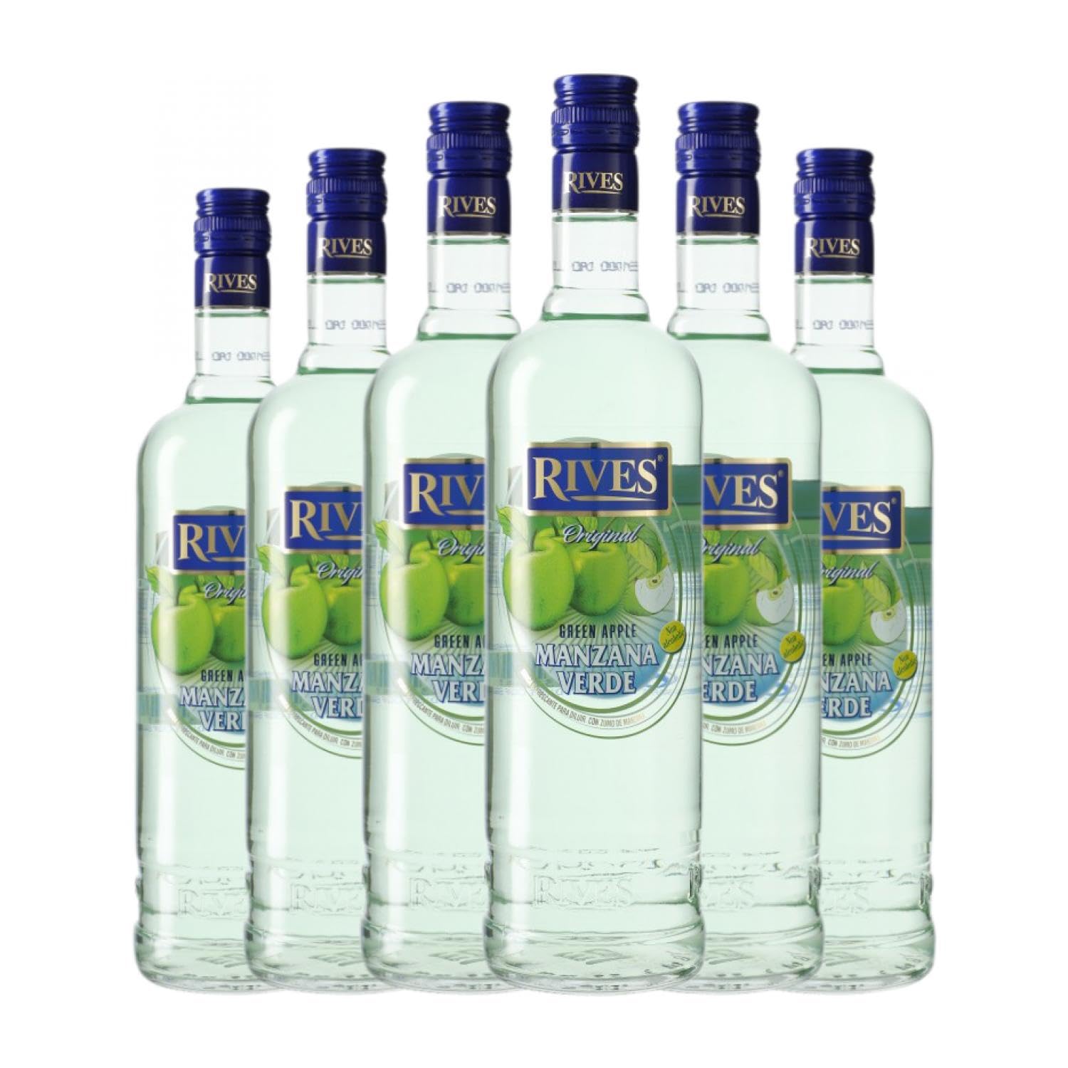 Licores Rives Manzana Verde sin alcohol 70 cl (Caja de 6 Botellas de 70 cl)