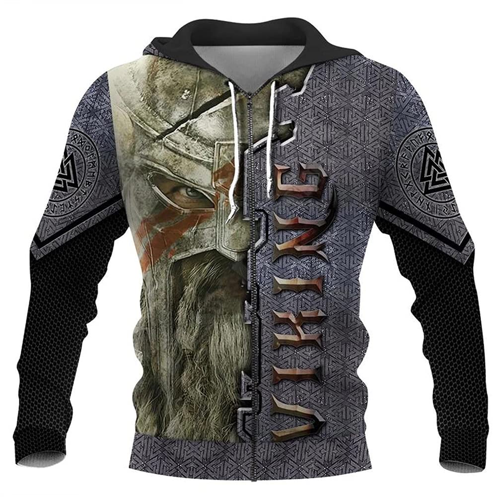 Sweat à capuche imprimé 3D pull manches longues veste païenne punk celtique homme M