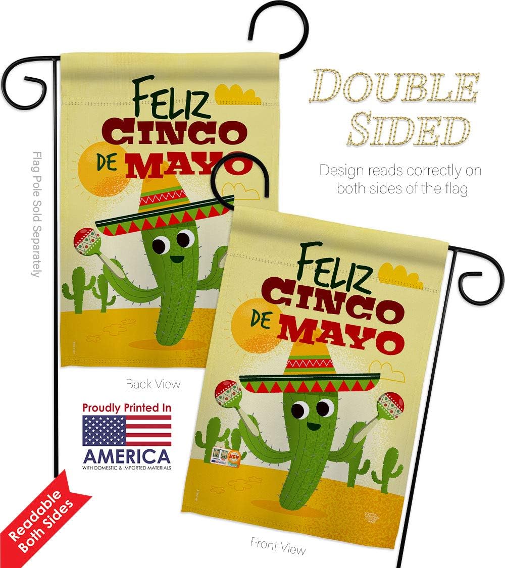 Feliz Cinco de Mayo Garden Flag Set Wall Holder Summertime Party Cactus Pinata Sombrero Mexican Fiesta Outdoor Small Decorative Gift Yard House Banner Double-Sided Made In USA 13 X 18.5