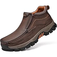 Men's Handmade Genuine Leather Orthopedic Comfortable Walking Boots, Slip-On Waterproof Ankle Boots with Arch Support, Breathable Soft Sneakers, Grip Non-Slip Work Shoes