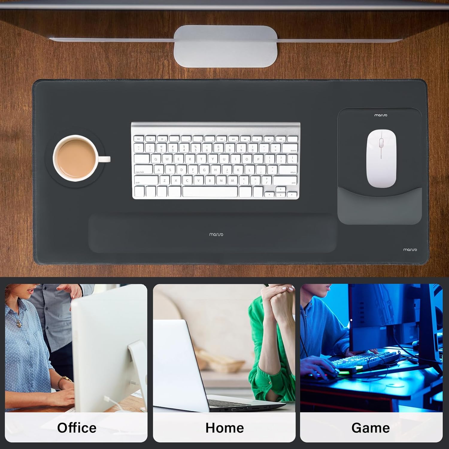 MOSISO Mouse Pad&Rectangular Keyboard and Mousepad with Wrist Rest&Coaster&23-24 inch Computer Blue Light Blocking Screen Protector for Diagonal 23,23.6,23.8,24 inch 16:9 Widescreen Monitor,Slate Gray