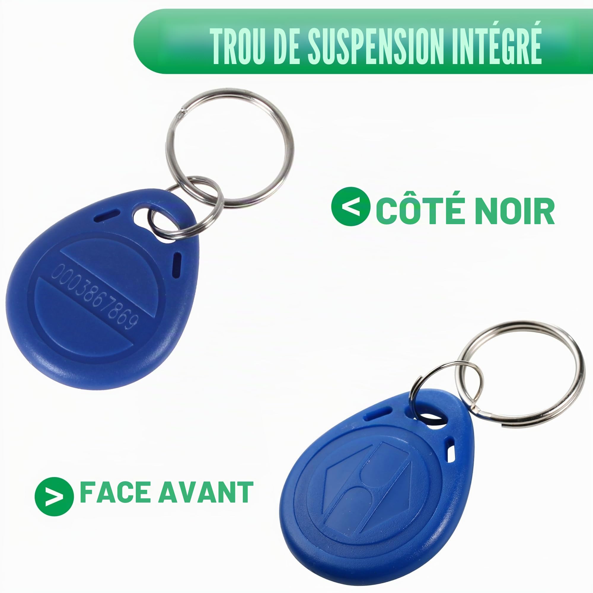 UHPPOTE Proximité Em 125KHz RFID Id Card Tag Token Key Chain Keyfob Lecture seule Couleur Bleu (100 Pack)