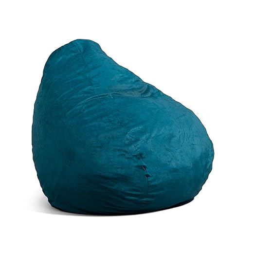 Big Joe Lotus Foam Filled Teardrop Bean Bag Chair with Removable Cover, Teal Plush, Soft Polyester, 4 feet Big