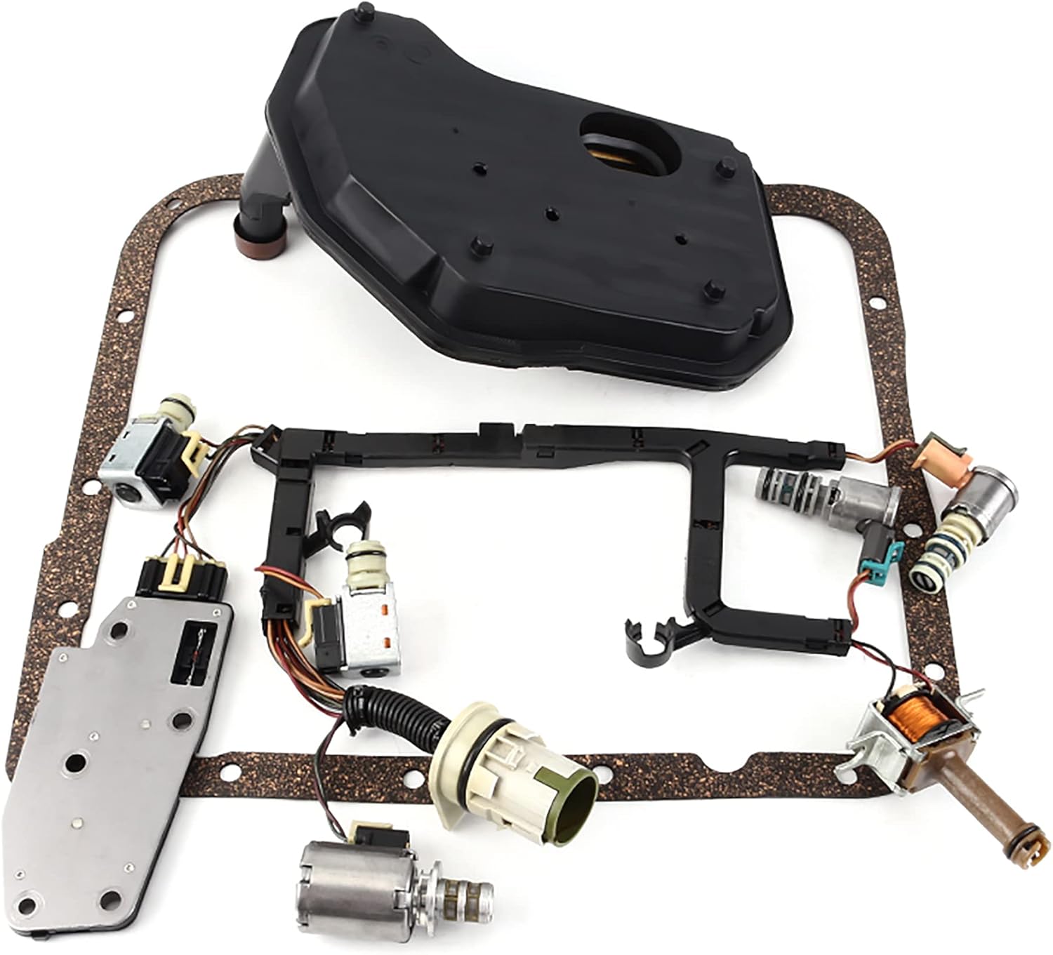 4L60E Refurbished Transmission Master Solenoid Kit with Harness Oil Case Washer TCC EPC PWM Shift 3-2 Harness for All GM 2003-2005 with Buick Rainier Cadillac 2003-up