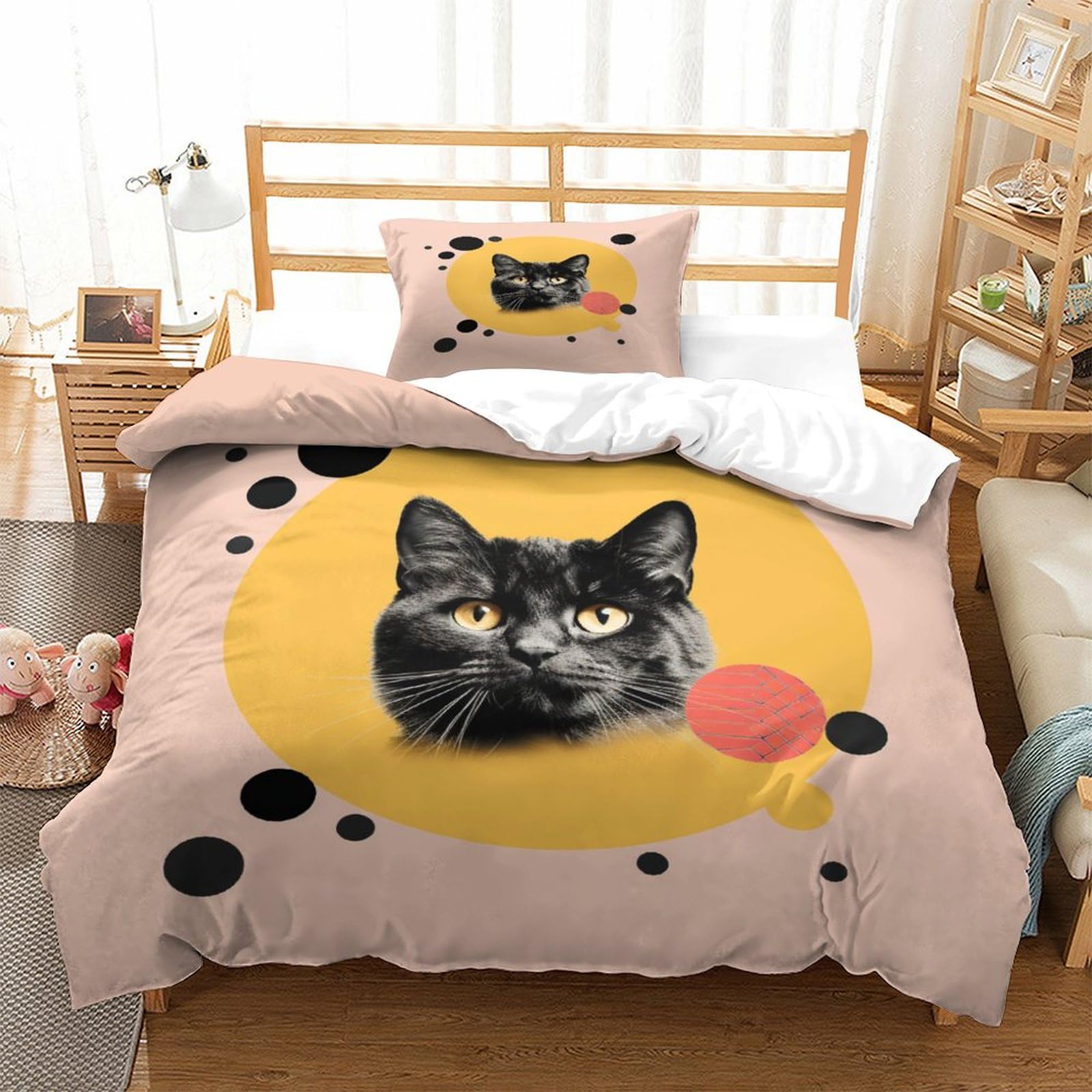 P1S9U7W5Y Trendy Cat 3D Printed Duvet Cover Set 3pcs Microfiber Cat Bedding Set Single
