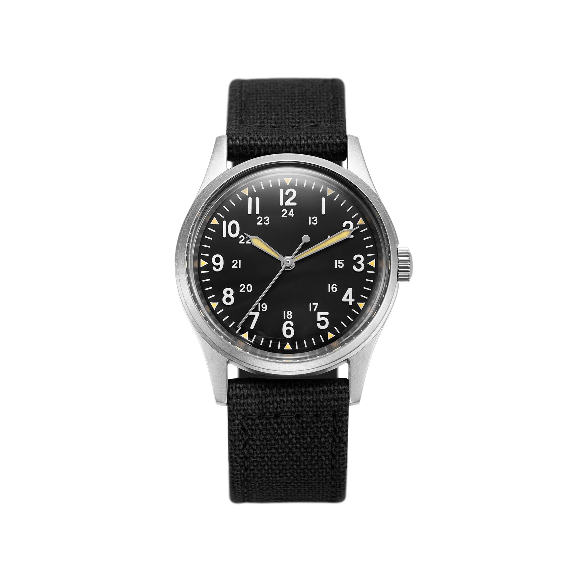 PRAESIDUS Jungle Field - Wrist Watch 34mm Black Dial Black Leather Band Stainless Steel Case Men's Military Service Watch, Men's Wrist Watch Matte Black / OG - Black Canvas Strap