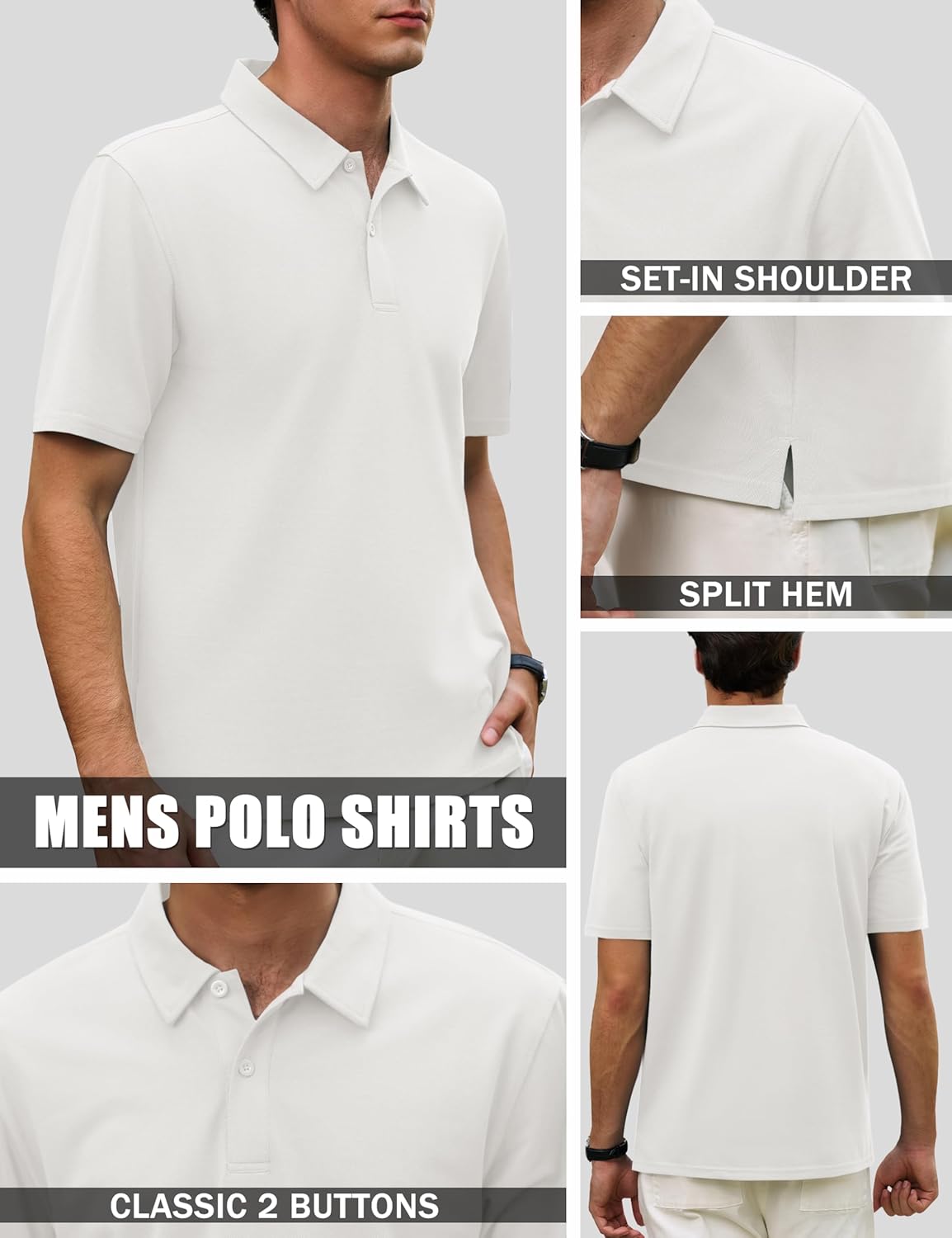 Cotrasen Men's Polo Shirt Short Sleeve 2 Buttons Cotton Pique Golf Shirts Breathable Soft Stretch Classic Polos - Image 5