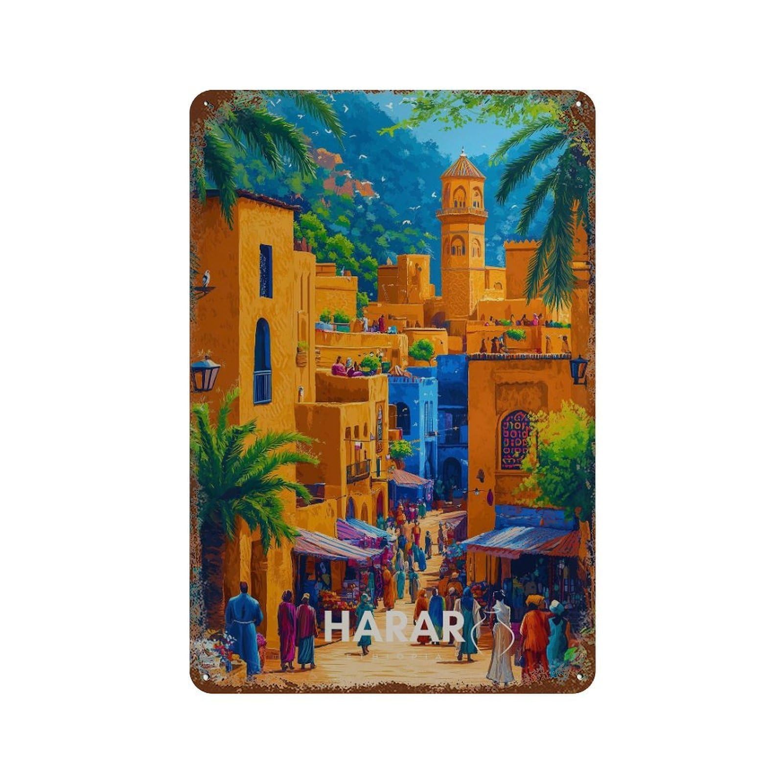 xiaoxiaoshen Harar Ethiopia Travel Vintage African Wall Decor Art Metal Tin Poster Modern Home Decor Art Home Bar Shop Decorations Vintage Sign 30x20cm
