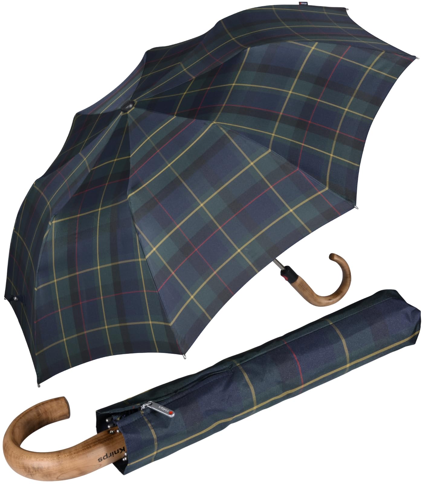 Knirps Topmatic SL - Ombrello tascabile da uomo con manico rotondo in legno Gents Prints