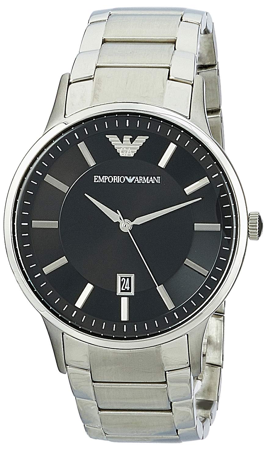 Emporio ArmaniStainless Steel Analog Black Dial Men Watch-Ar11181, Silver Band