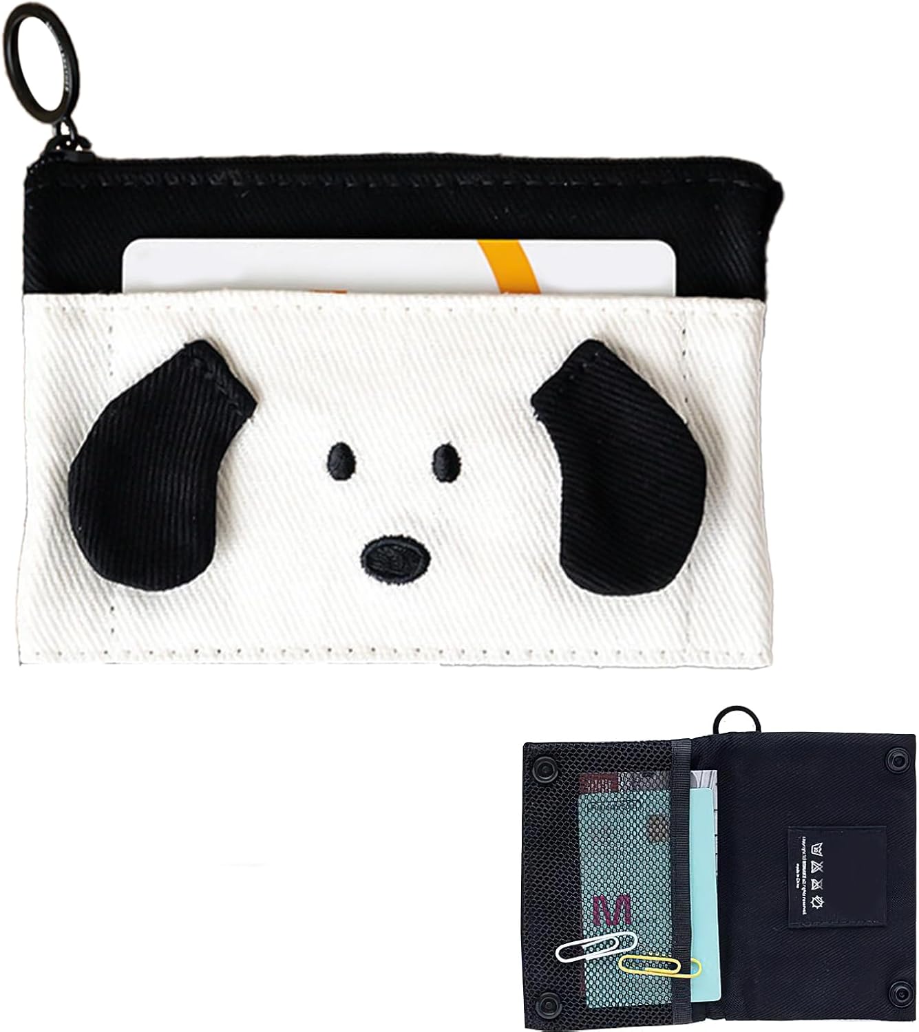 Cute Animal Foldable Coin Purse – 4.5"×3" Small Wallet for Women, Portable ID Card Holder, Zipper Pouch for Coins, Earphones, Cash | Polyester Travel Organizer with Animal Face Design (Cat)