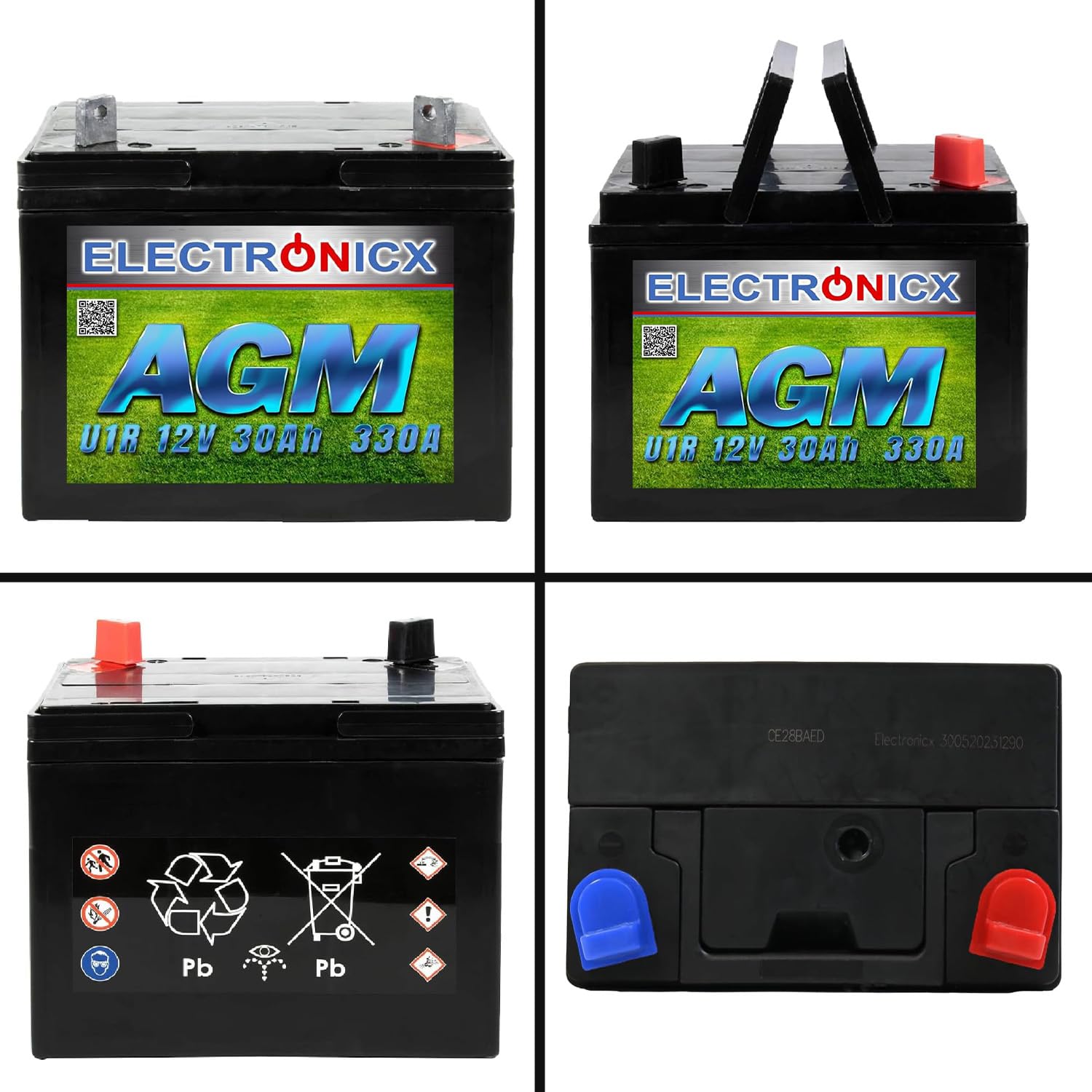 Electronicx akumulator do traktorka 12V 30Ah akumulator AGM do kosiarki akumulator 30 Ah kosiarka samojezdna traktorek do trawy plus prawy U1R 330A traktorki do trawy