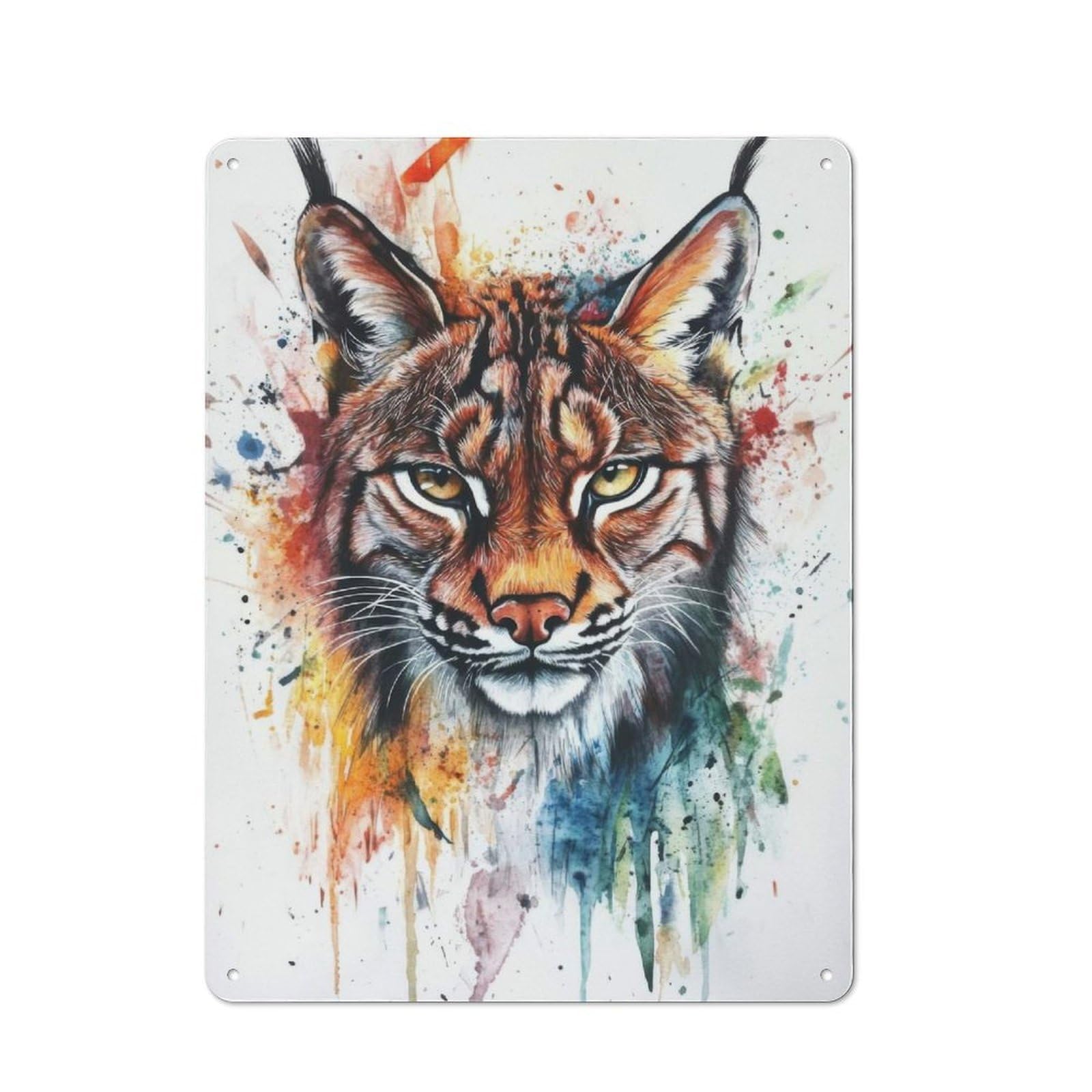 Junmoney Lynx Watercolor Painting Retro Printed Metal Sign 40X30cm For Kitchen Or Home Bar, For Garage, Workshop And Man Cave Decoration
