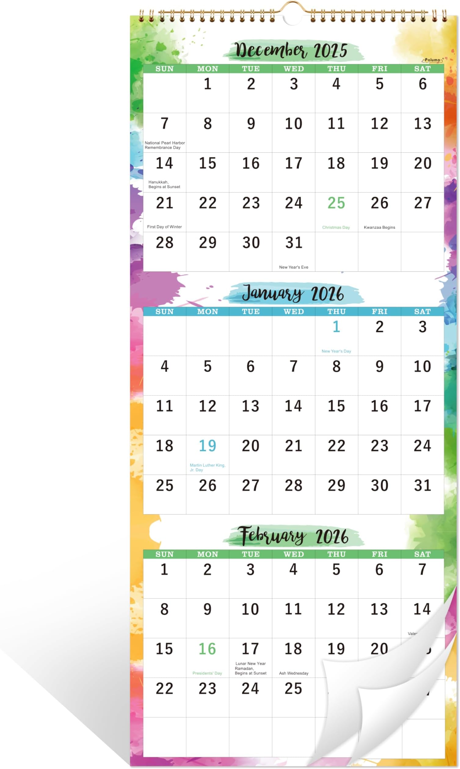 2021 CALEDAR - 3か月水彩カレンダー