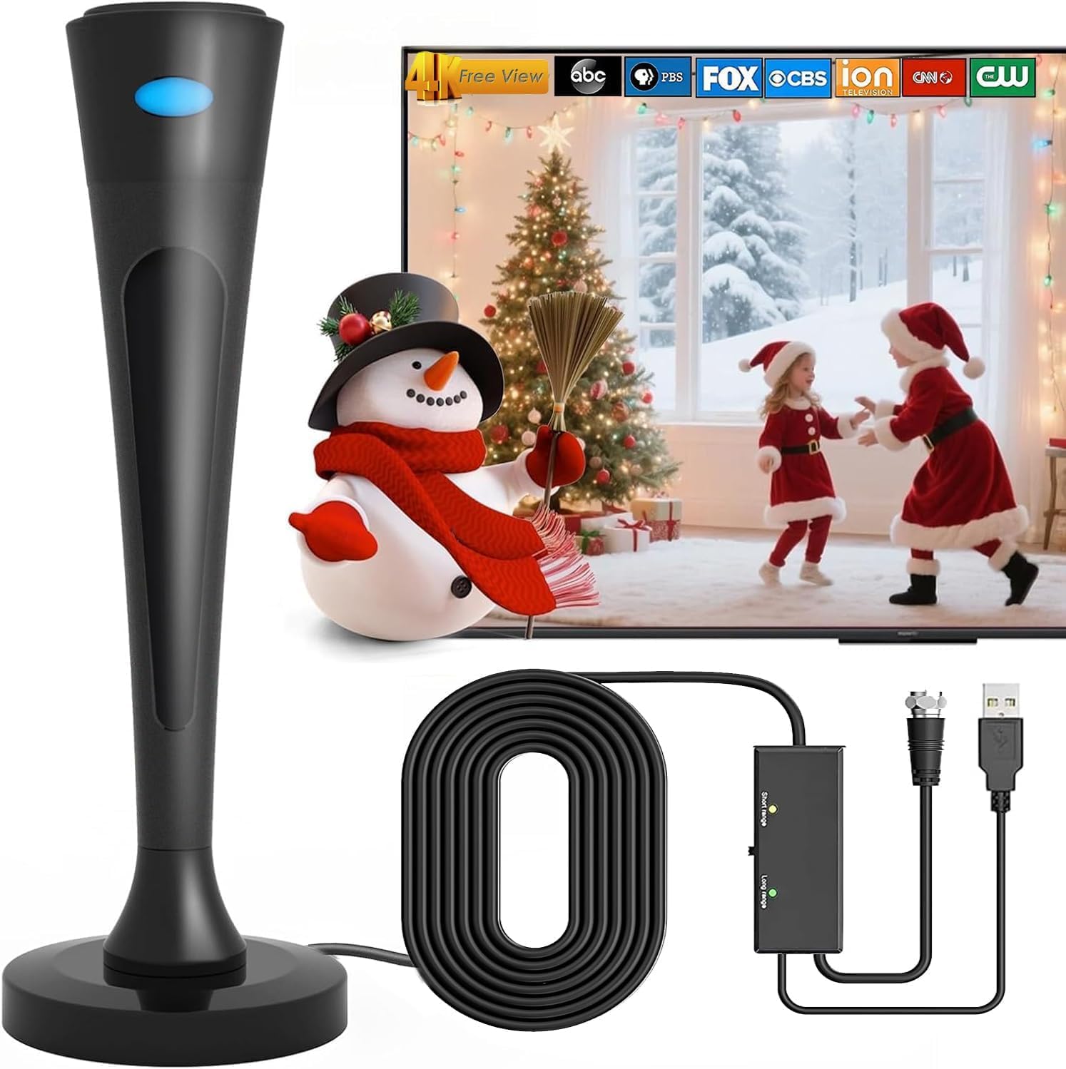 TV Antenna Indoor for Local Channels, 2026 Long Range Antenna for Smart TV 360° Reception,Digital TV Antenna for All Smart/Old TVs, Supports 4K 1080P HD VHF UHF - Amazon product rated Grade B