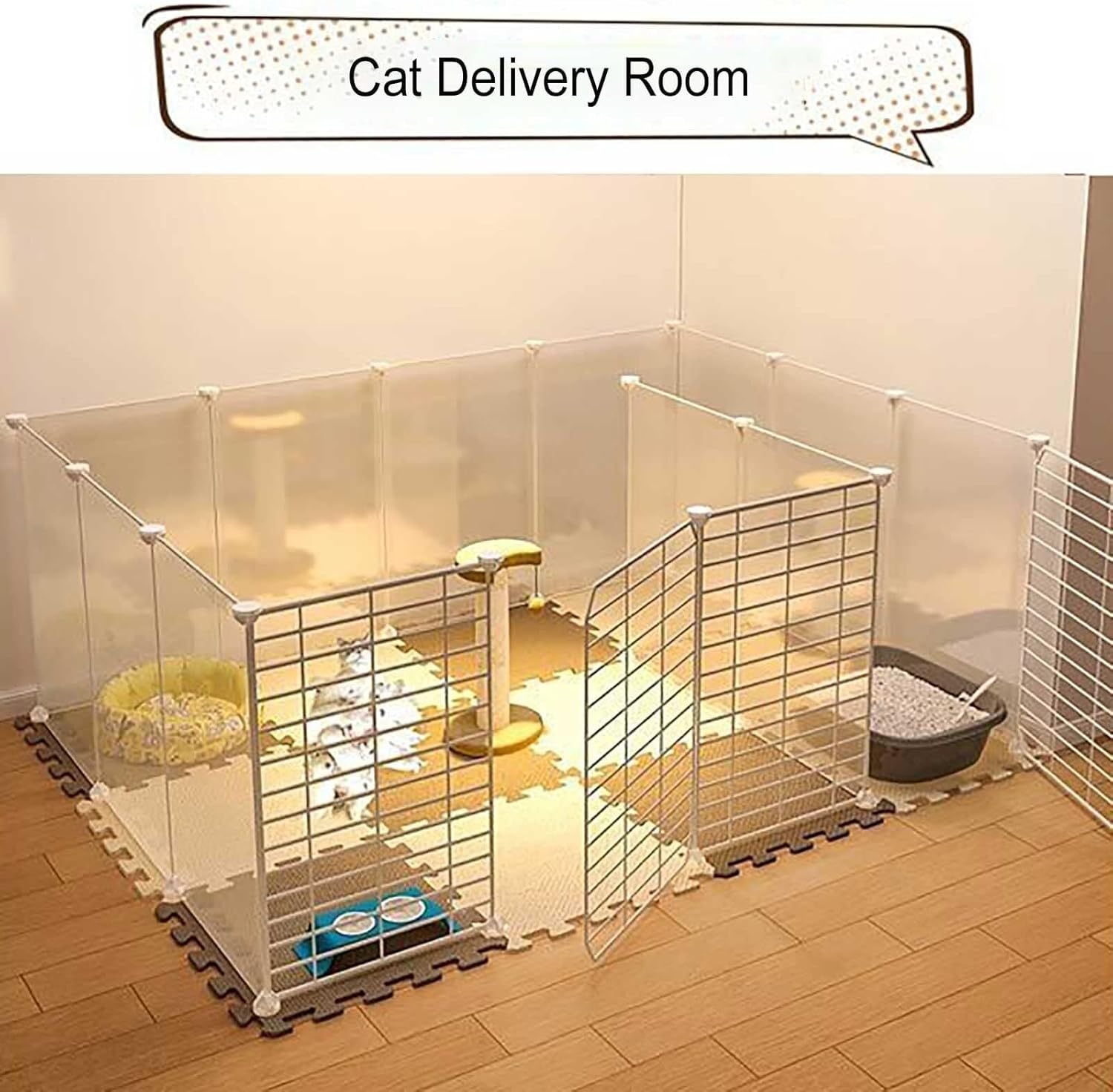 Cat Cage Playpen - Cat Cages Indoor Cat Enclosure Detachable Metal DIY Cat Cages Kennels for Small Dogs Portable Yard Fence - for Small Animal,Puppies,Kittie,One Color-111X75X47CM(1)