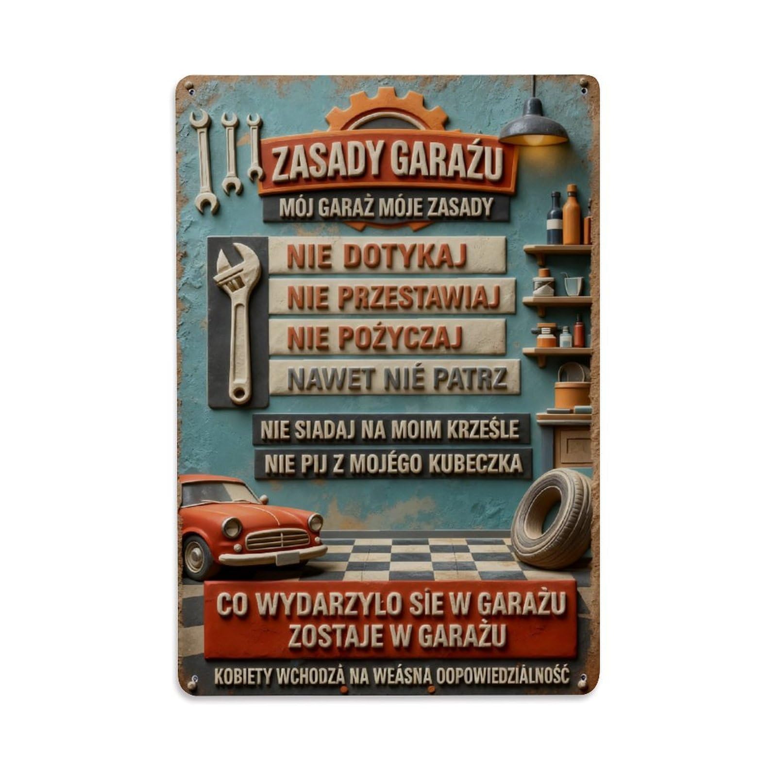 Garage Rules Sign Poster Vintage Metal Tin Sign Retro Wall Decor, Bar Garage Cafe Kitchen Home Wall Art Poster Decoration 8x12inches