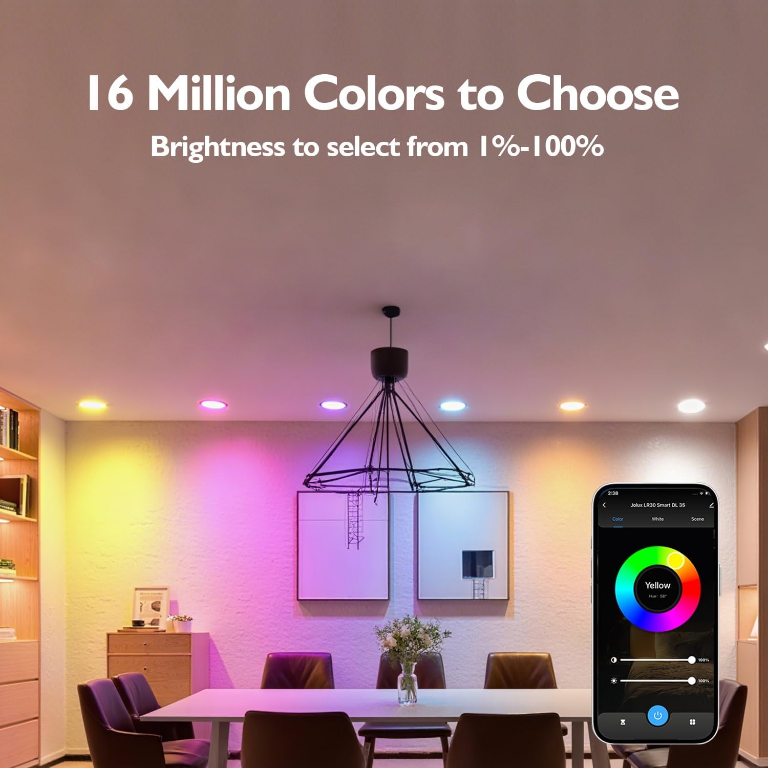 Jolux Smart LED Recessed Lighting 6 Inch RGBCW Color Changing, 12W 800LM LED Downlight, Alexa Google Assistant Compatible, 4Pack