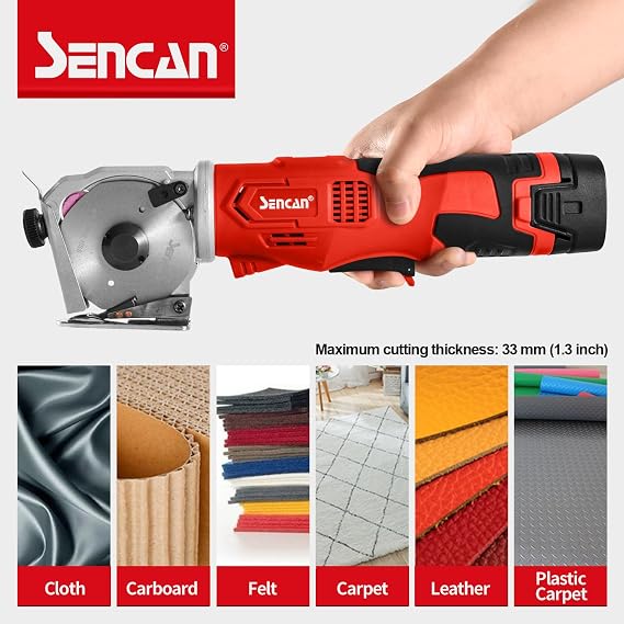 Cordless Rotary Fabric Cutter, Multi-layer Electric Fabric Scissors with 1Cutting Thickness, for Leather and Carpet, with 1 Battery, Cordless shear 14.4V, with 2pcs blades