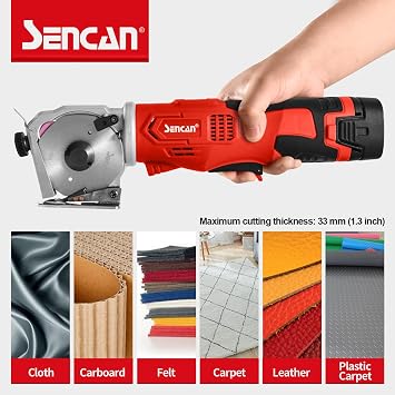 Cordless Rotary Fabric Cutter, Multi-layer Electric Fabric Scissors with 1Cutting Thickness, for Leather and Carpet, with 1 Battery, Cordless shear 14.4V, with 2pcs blades