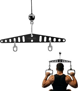 Multi-Grip LAT Pull Down Bar, Neutral Wide Cable Machine Attachment | Hardened powder-coated spreader with 360 rotating stainless steel adapter for pulley systems and home gyms.