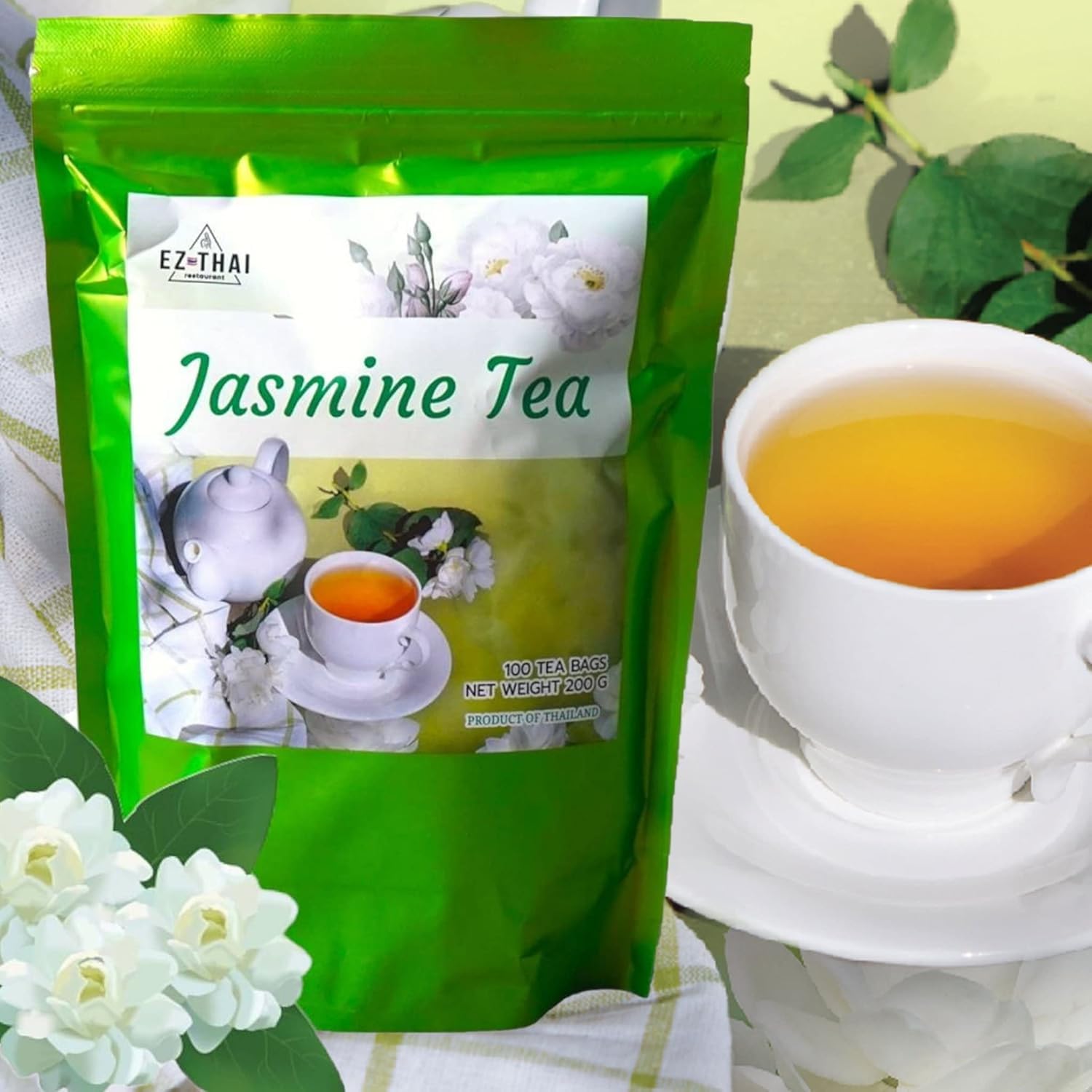 EZ THAI Premium Jasmine Black Tea Bags 25 Count (1.76oz) - Authentic Thai Jasmine Tea. Perfect for Hot Clear Brewing, Relaxing Afternoon Breaks, or Pairing with Asian Desserts. (75)