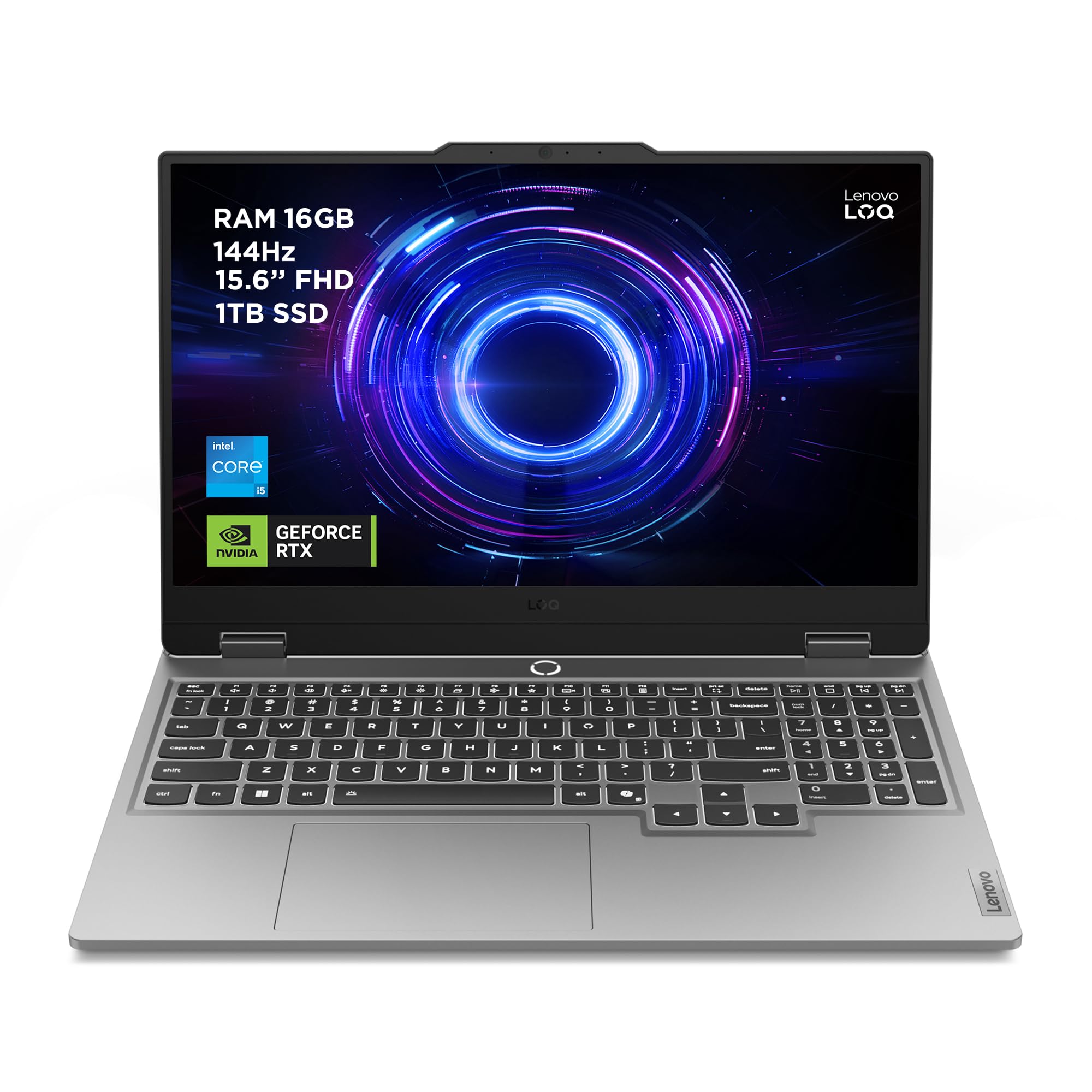 Lenovo LOQ Gaming AI Laptop | 15.6" Full HD 144Hz | NVIDIA GeForce RTX 5060 8GB | Intel Core i5-13450HX | 16GB RAM | 1TB SSD | Win11 | QWERTZ Weiß beleuchtet | Grau | 3 Monate GamePass
