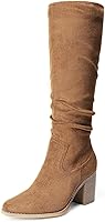 DREAMPAIRS Women's Knee High Slouchy Boots - 3" Chunky Block Heel, Pointed Toe, Side Zipper Faux Suede Riding Boots