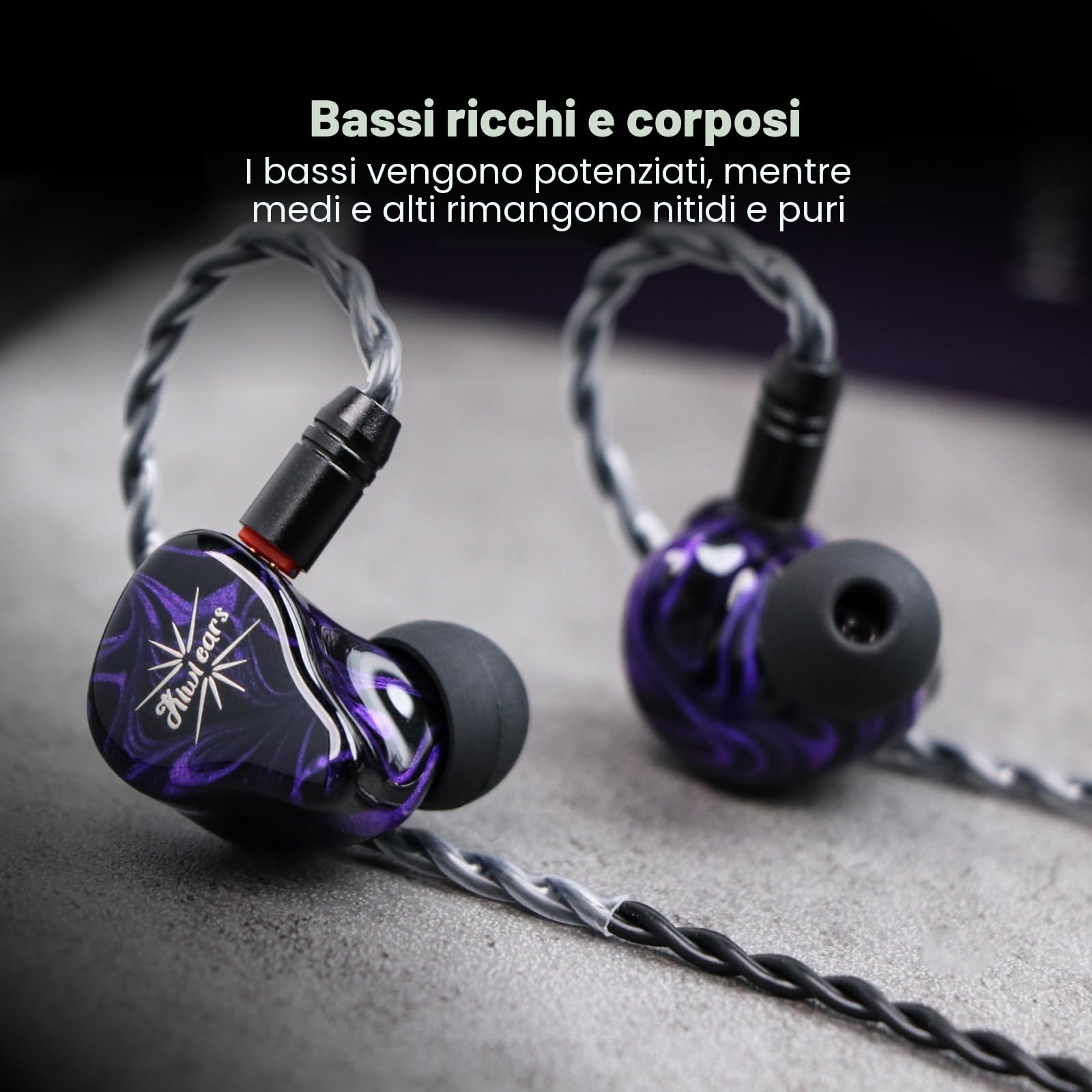 Linsoul Kiwi Ears Quartet 2DD+2BA Hybrid In-Ear Monitor, auricolari HiFi con guscio in resina lavorato a mano, cavo IEM staccabile OFC placcato in argento per musicisti audiofili DJ Studio Gaming