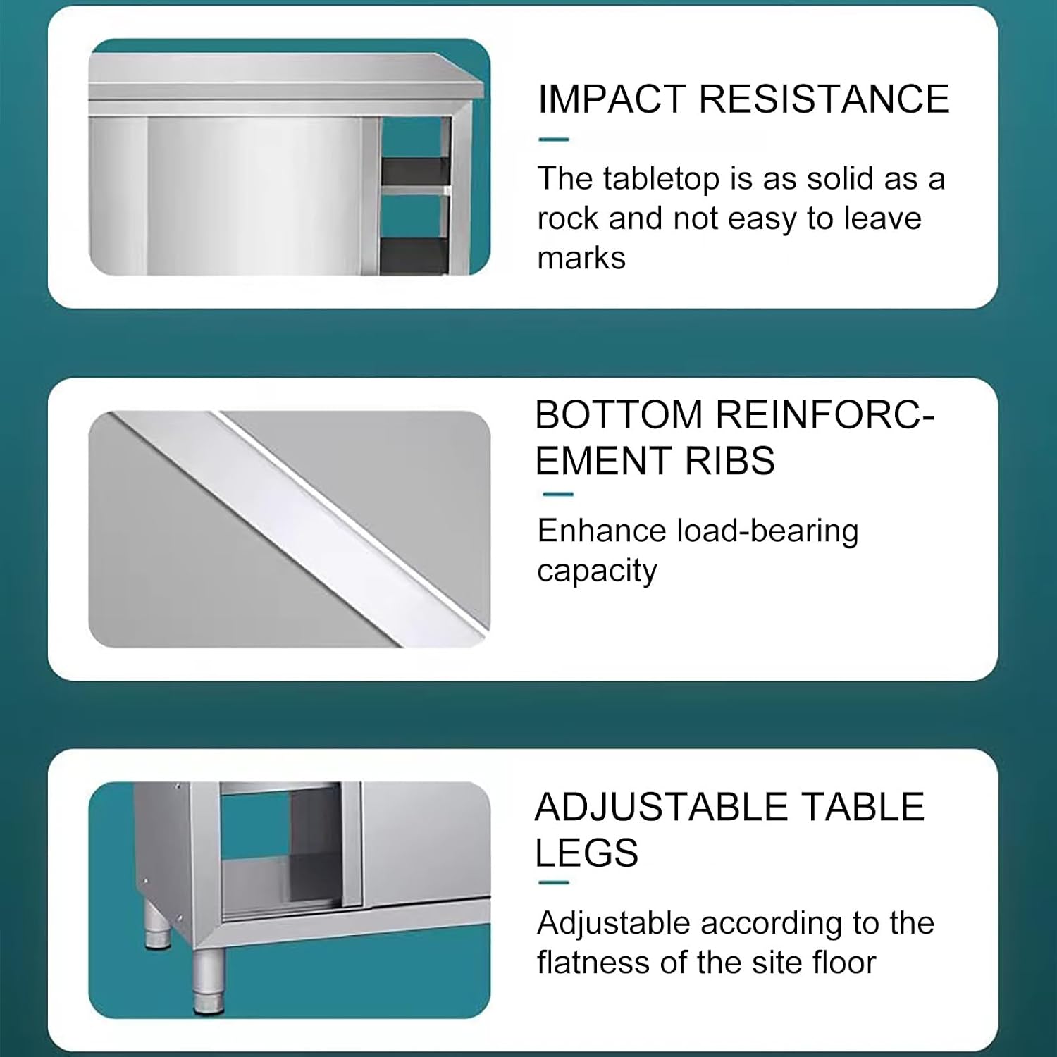 Kitchen Prep Table, Adjustable Stainless Steel Work Table, 2 Shelves Metal Table Prep Table, with Undershelf and Legs, for Restaurant Home Outdoor, Load Up to 250Kg(80 * 60cm/31.4 * 23.6")