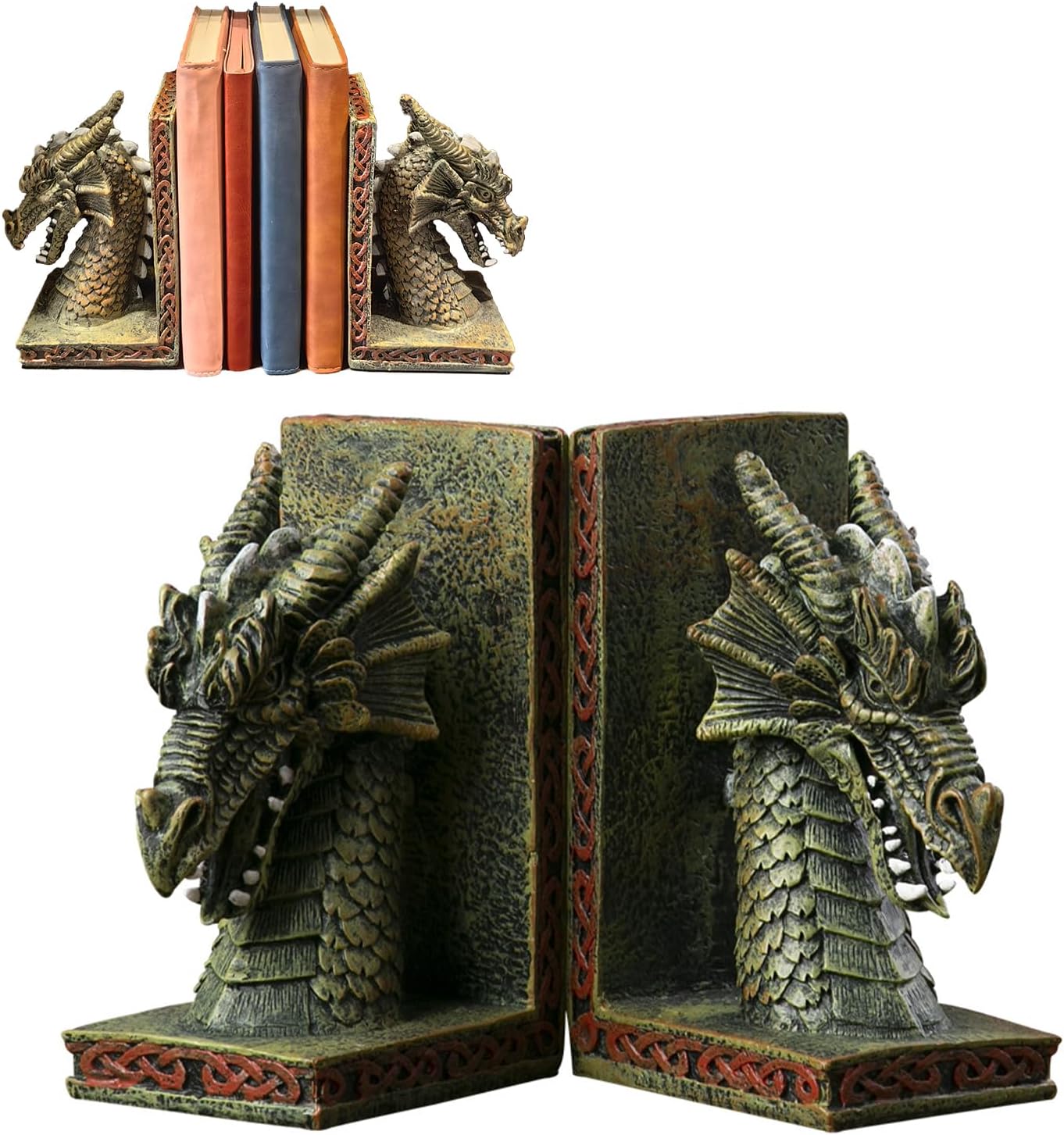 Dragon Book End, Decorative Dragon Bookends, Unique Bookends for Heavy Books, 1 Pair Vintage Cool Dragon Statue for Shelves, Resin Dragon Book Stopper for Bookshelf, Gifts for Book Lover
