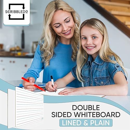 Miniatura 2 de Paquete de 2 pizarras blancas de doble cara con forro de borrado en seco para niños, tablero de escritura a rayas para niños, pizarra blanca