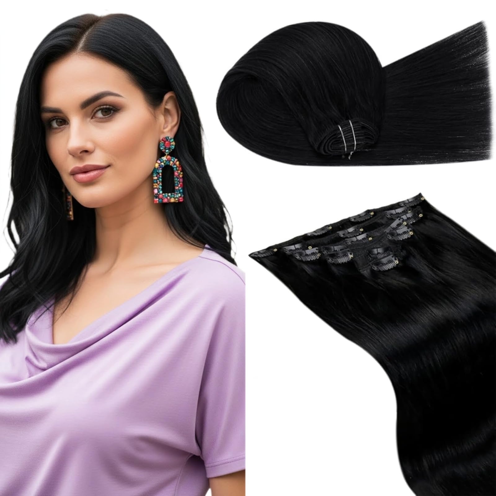 LaaVoo Hair Extensions Clip in Real Human Hair Brown Clip in Hair Extensions Dark Brown Full Head 16 Inch 120g 7pcs Remy Straight Hair Double Weft #4 — view 45