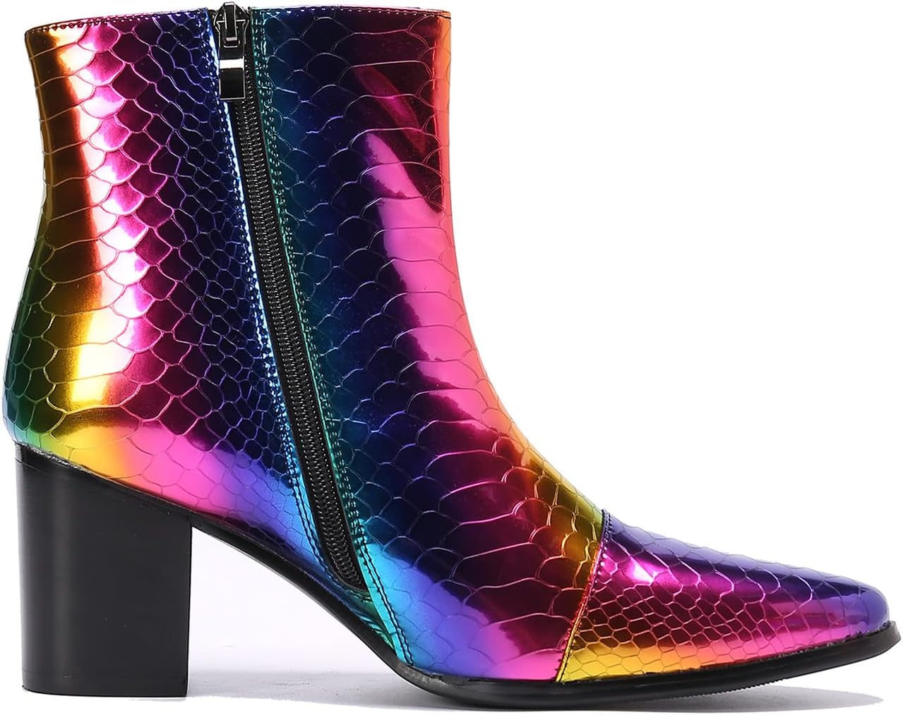 Santimon Mens Boots Casual Patent Leather Chelsea Dress Boots Zipper on Side Mid Calf Boots for Men